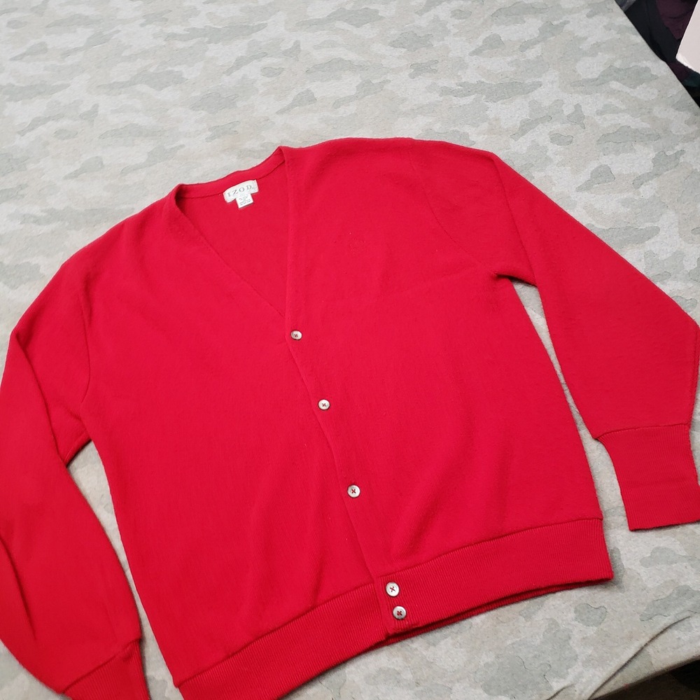 VTG Izod Cardigan Mens XL Red V-Neck Button 80s Made In USA